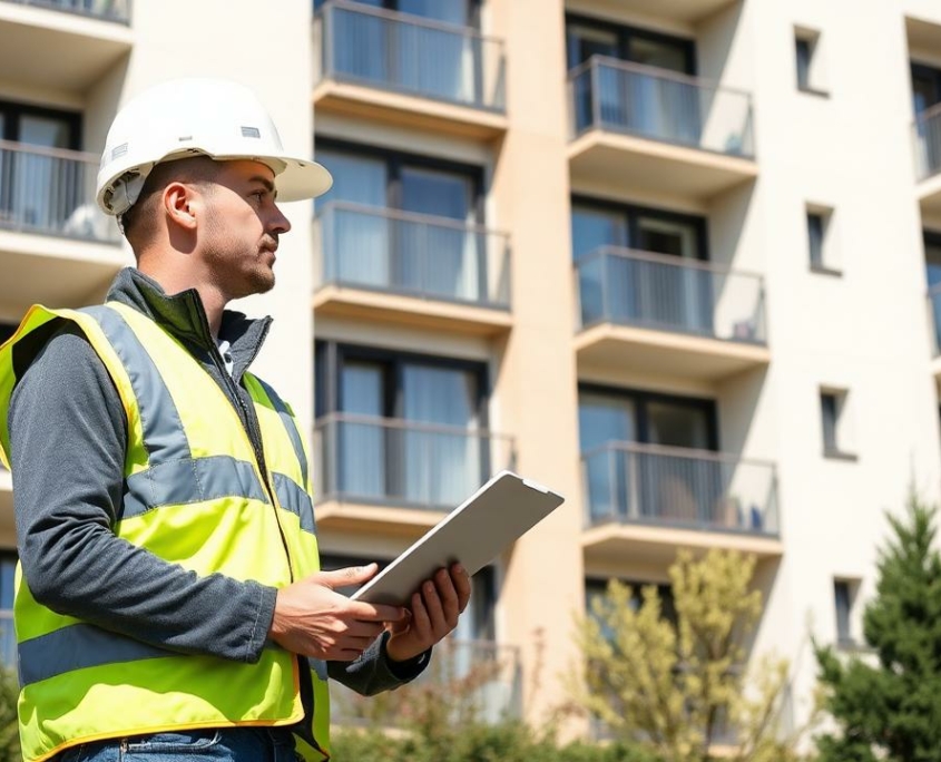 Expert Certinergie inspectant une résidence d'appartements au Luxembourg